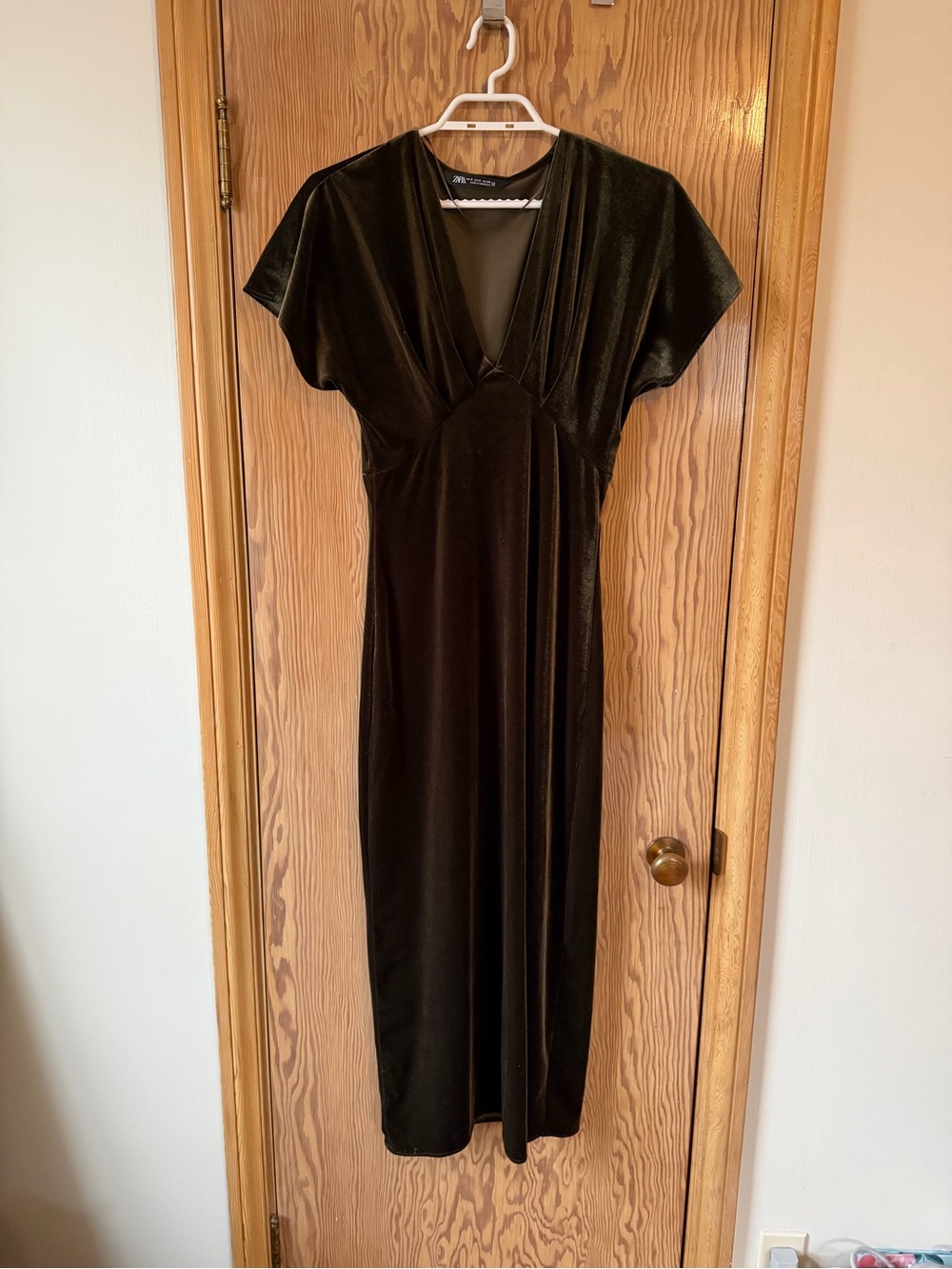 Zara Green Velvet V-Neck Maxi Dress